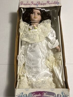 Porcelain Doll in Ivory Lace Dress
